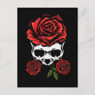 Skeleton Skull med Ro Romantisk Blommigt Död Vykort