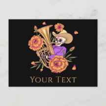 Skeleton Skull Musician Blommigt Day of Dead