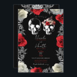 Skeleton Skull Red Vit ros Gothic Bröllop Inbjudningar<br><div class="desc">anpassa för evenemanget</div>