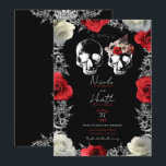 Skeleton Skull Red Vit ros Gothic Bröllop Inbjudningar<br><div class="desc">anpassa för evenemanget</div>