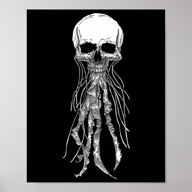 Skeleton Skull Scary Jellyfish Halloween Sten N Ro Poster (Framsidan)