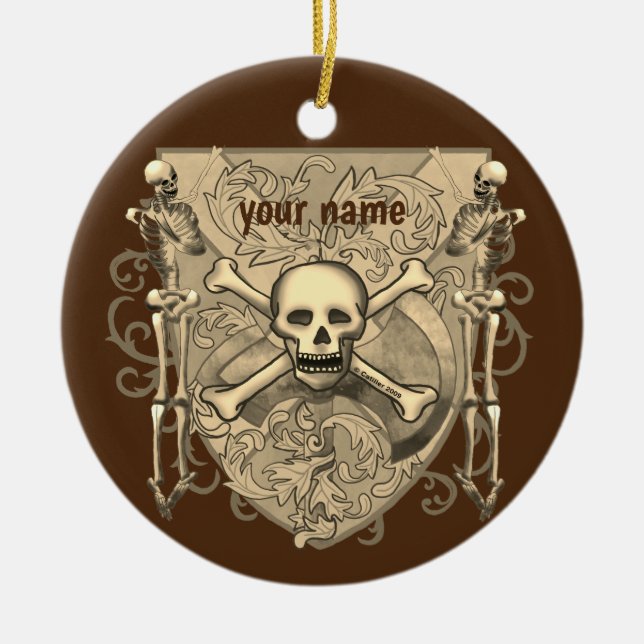 Skeleton Skull Shield-ornament Julgransprydnad Keramik (Framsidan)