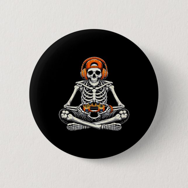 Skeleton Skull Video Game Gamer Manar Boys Hallowe Knapp (Framsida)