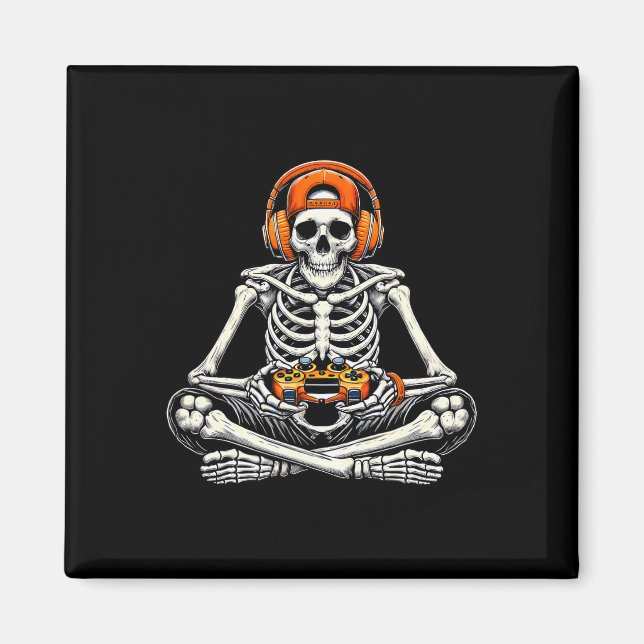 Skeleton Skull Video Game Gamer Manar Boys Hallowe Magnet (Framsidan)