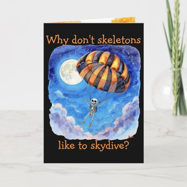 "Skeleton Skydiver" Barns Joke Halloween Kort (Framsida)