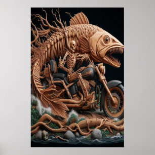 Skeleton slog ner sin helikoptercykel. poster