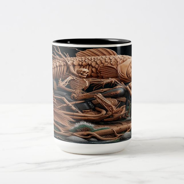 Skeleton slog ner sin helikoptercykel. Två-Tonad mugg (Center)