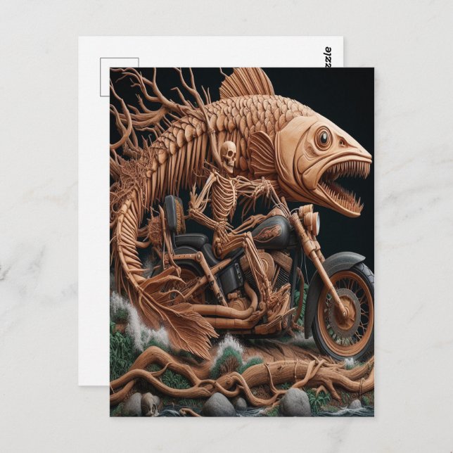 Skeleton slog ner sin helikoptercykel. vykort (Fram/baksida)