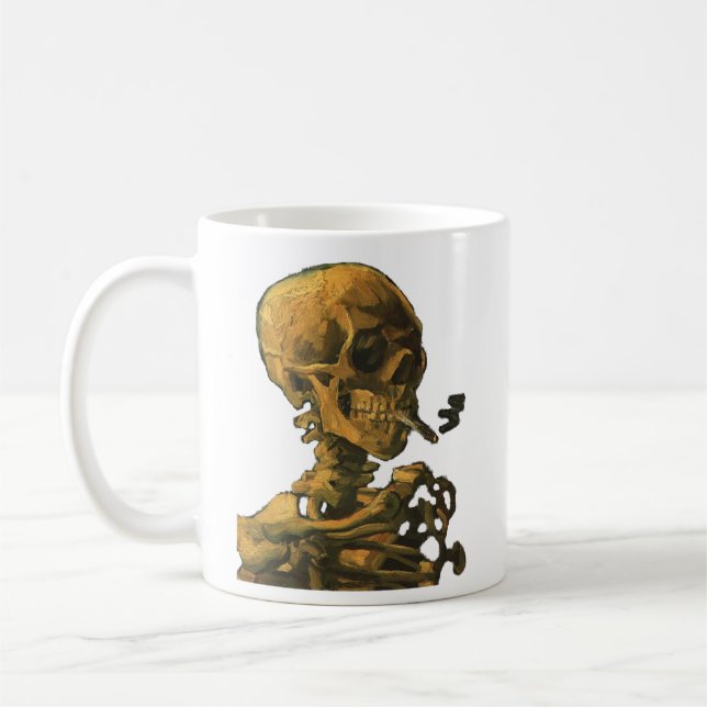 Skeleton Smoking Van Gogh Art Kaffemugg (Vänster)