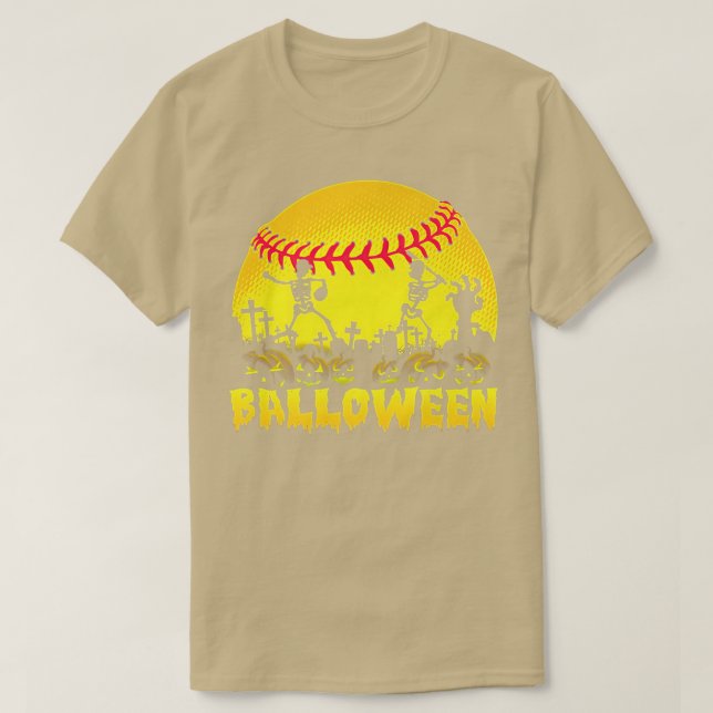 Skeleton Softball Balloween Halloween Baseball Sca T Shirt (Design framsida)