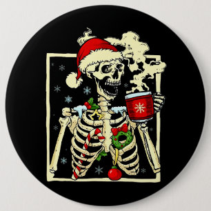 Skeleton som dricker kaffe dog insida men jul knapp