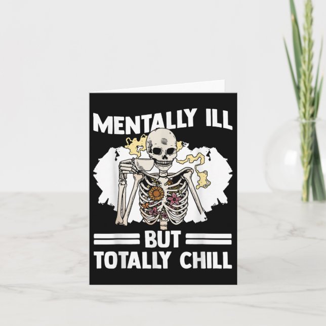 Skeleton som dricker kaffe Mental Health Awareness Kort (Framsida)