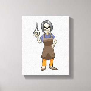 Skeleton som Hairdresser med sax Canvastryck