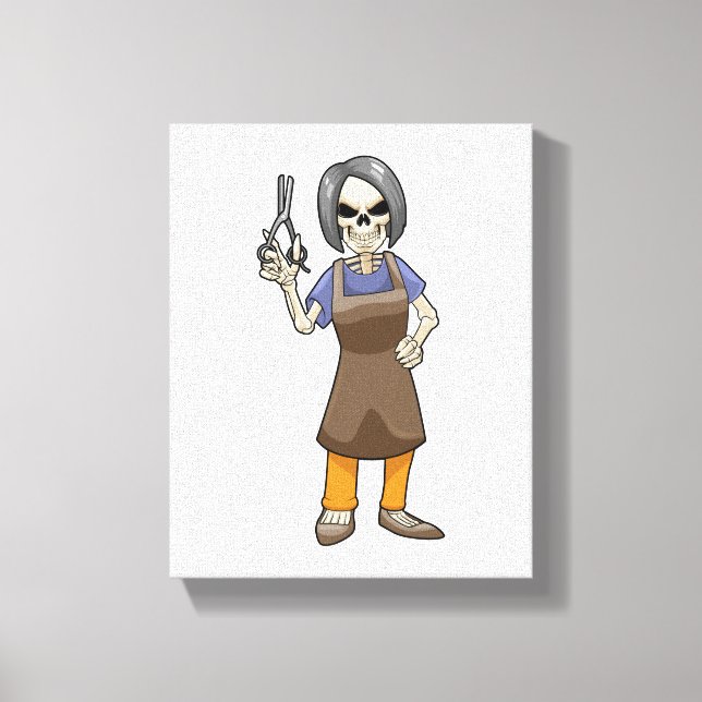 Skeleton som Hairdresser med sax Canvastryck (Framsida)