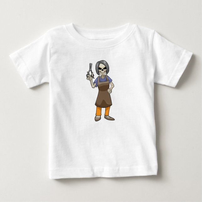 Skeleton som Hairdresser med sax T Shirt (Framsida)