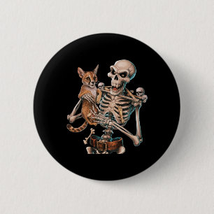 Skeleton som håller ett katt skal Kattunge Hallowe Knapp