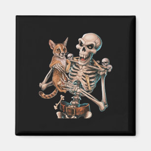 Skeleton som håller ett katt skal Kattunge Hallowe Magnet