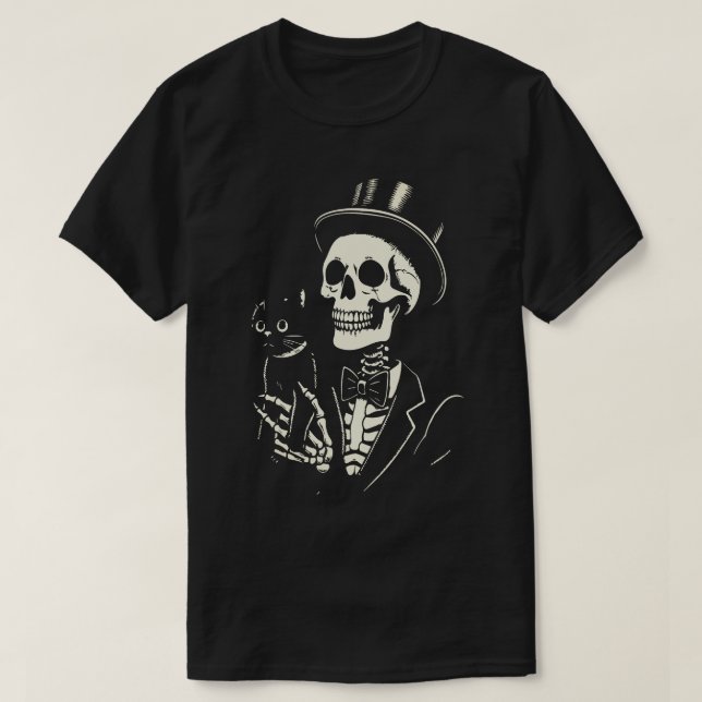 Skeleton som håller katt t shirt (Design framsida)