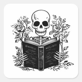 Skeleton som läser romantik bok fyrkantigt klistermärke