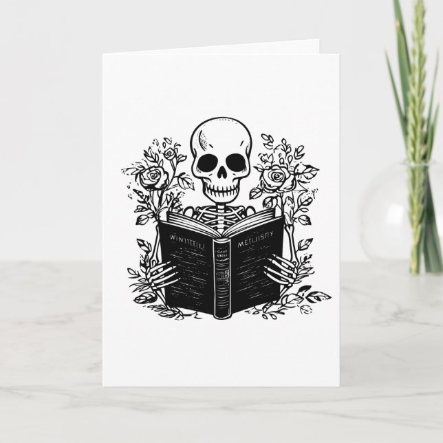 Skeleton som läser romantik bok kort (Framsida)