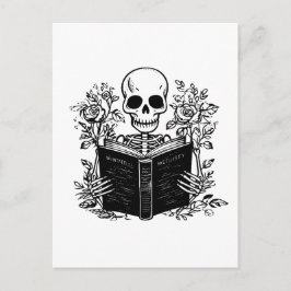 Skeleton som läser romantik bok vykort