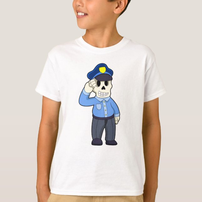 Skeleton som polis med polishatt t shirt (Framsida)