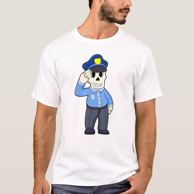 Skeleton som polis med polishatt t shirt (Framsida)