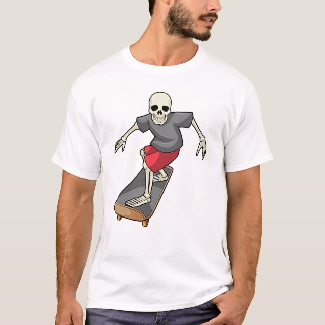 Skeleton som Skater med Skateboard T Shirt (Framsida)