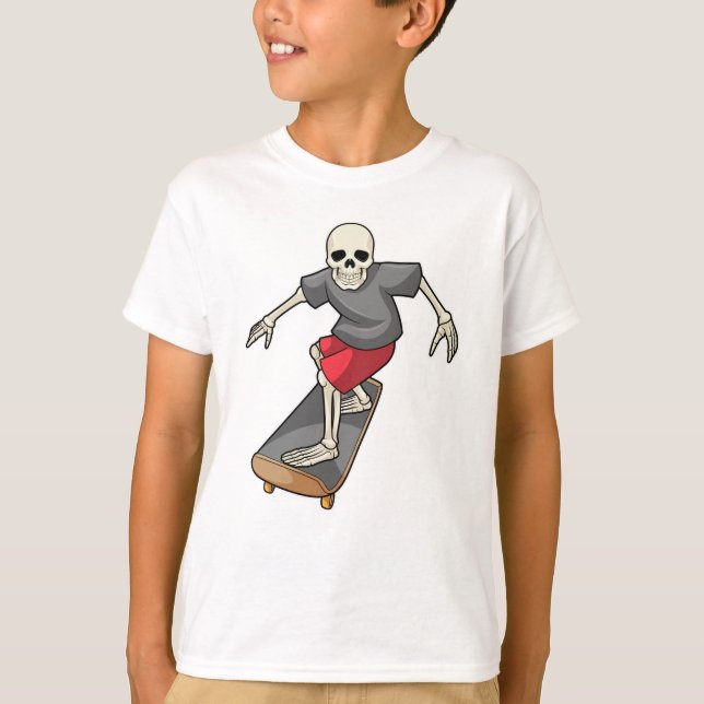Skeleton som Skater med Skateboard T Shirt (Framsida)