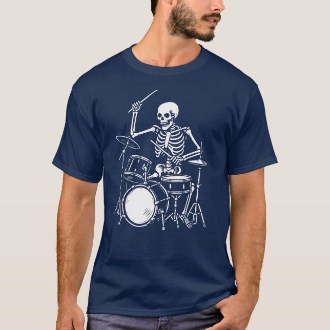 Skeleton som spelar Drums Artwork T Shirt (Framsida)