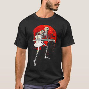 Skeleton som spelar Guitar Electric Acoustic Hallo T Shirt