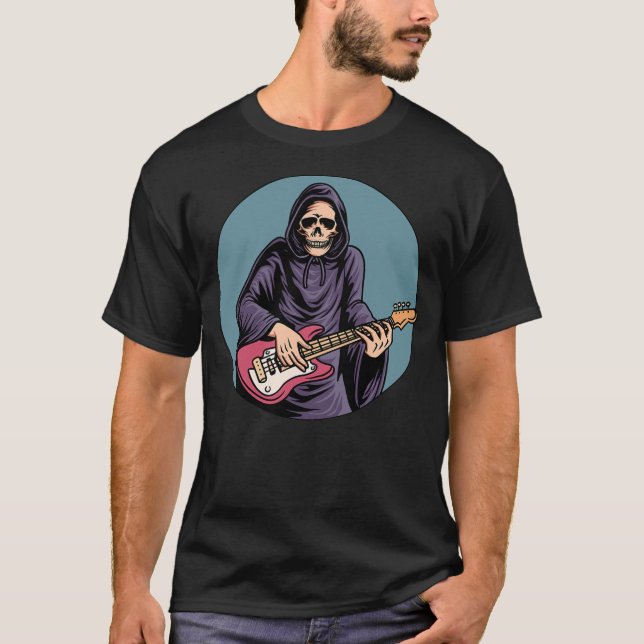 Skeleton som spelar upp Bass Guitar Bassistance Sk T Shirt (Framsida)