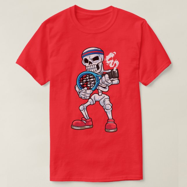 Skeleton som tennis-spelare med huvud t shirt (Design framsida)