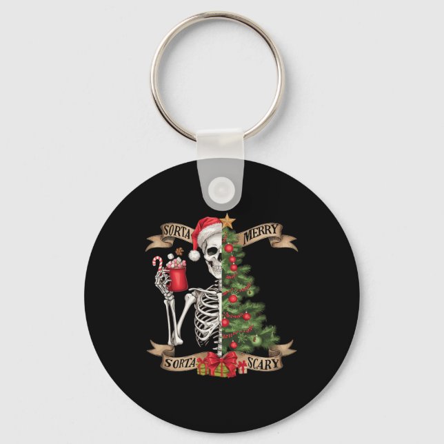 Skeleton Sorta Merry Sorta Scary T Nyckelring (Framsida)