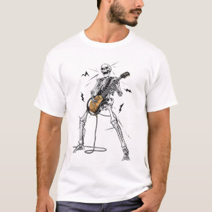Skeleton Spela Guitar Rock and roll Graphic Band T Shirt