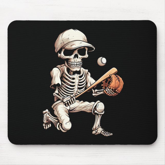 Skeleton spelar Baseball Halloween Skull Älskare Musmatta (Framsidan)