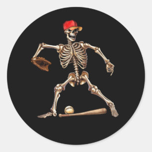 Skeleton spelar Baseball Halloween Vintage Baseba Runt Klistermärke