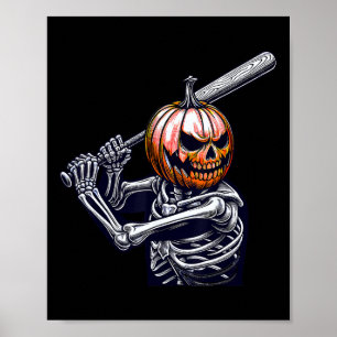 Skeleton spelar Baseball Player Halloween Poster