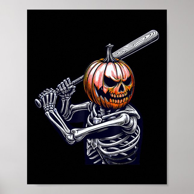 Skeleton spelar Baseball Player Halloween Poster (Framsidan)