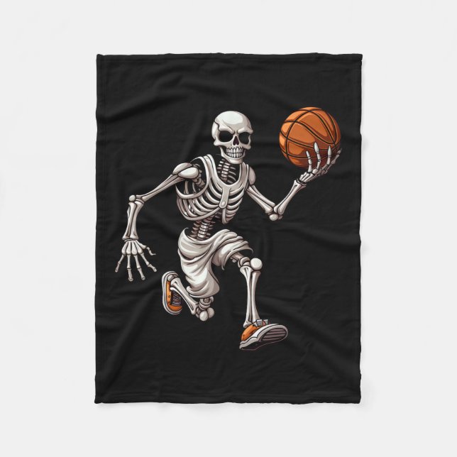 Skeleton spelar basketball Halloween Skull Älskare Fleecefilt (Framsidan)