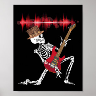Skeleton spelar Electric Guitar Funny Halloween Poster