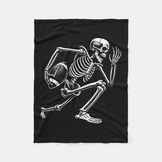 Skeleton spelar fotboll Halloween Skull Älskare Fleecefilt (Framsidan)