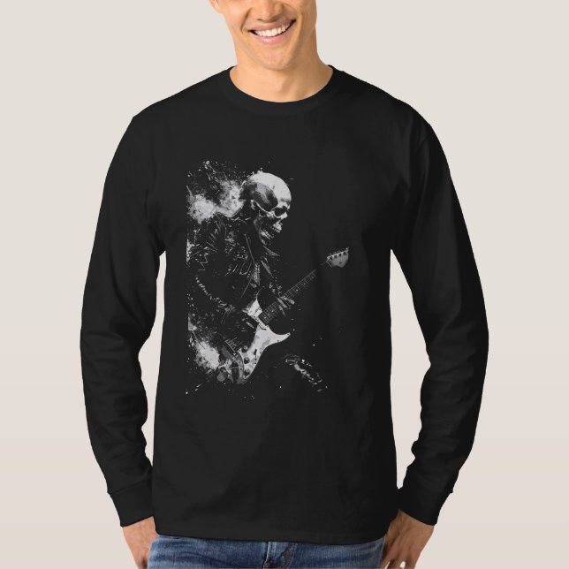 Skeleton spelar gitarr,Rockstjärna Shredding Guita T Shirt (Framsida)