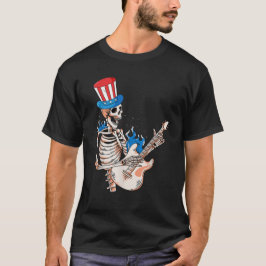Skeleton spelar Guitar 4:e juli LUNT Patrioti T Shirt
