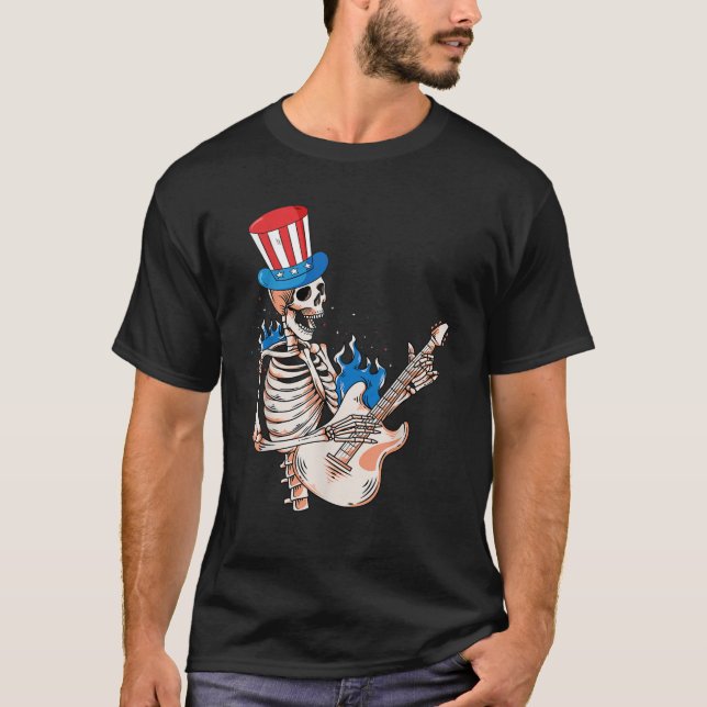 Skeleton spelar Guitar 4:e juli LUNT Patrioti T Shirt (Framsida)