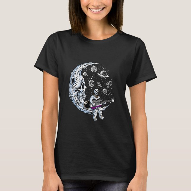 Skeleton Spelar Guitar Asexual LGBT-Q Pride Guita T Shirt (Framsida)