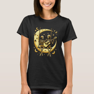 Skeleton spelar Guitar med Girlkompis på Måne T Shirt