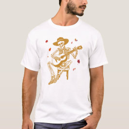 Skeleton spelar Guitar med höst löv T Shirt