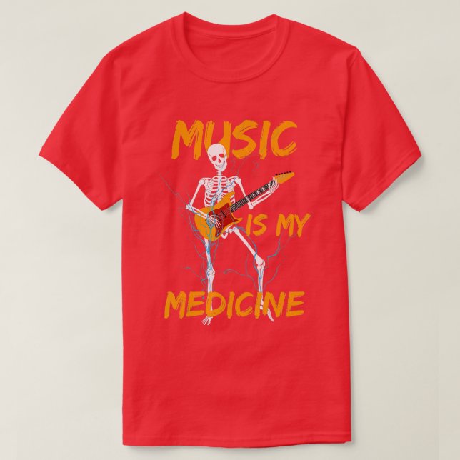 Skeleton spelar Guitar Music Älskare Funny Gift T Shirt (Design framsida)