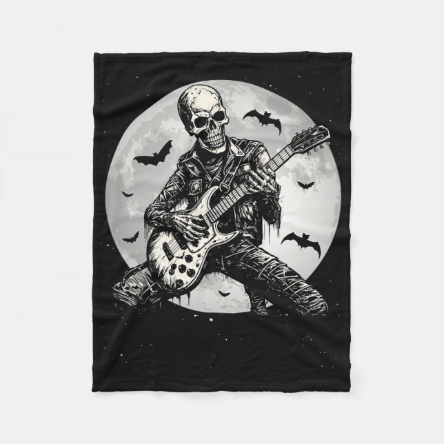 Skeleton Spelar Guitar Punk Rock musik Halloween Fleecefilt (Framsidan)